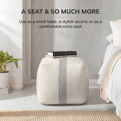Windsor Pouf - Ivory Gray