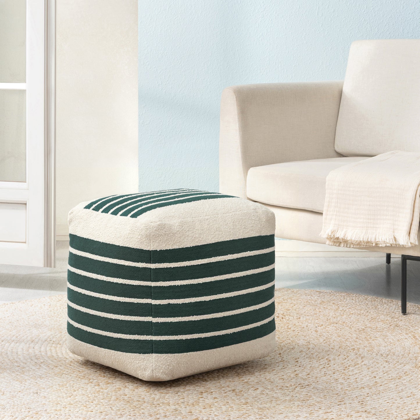 Enfield Pouf - Ivory Green