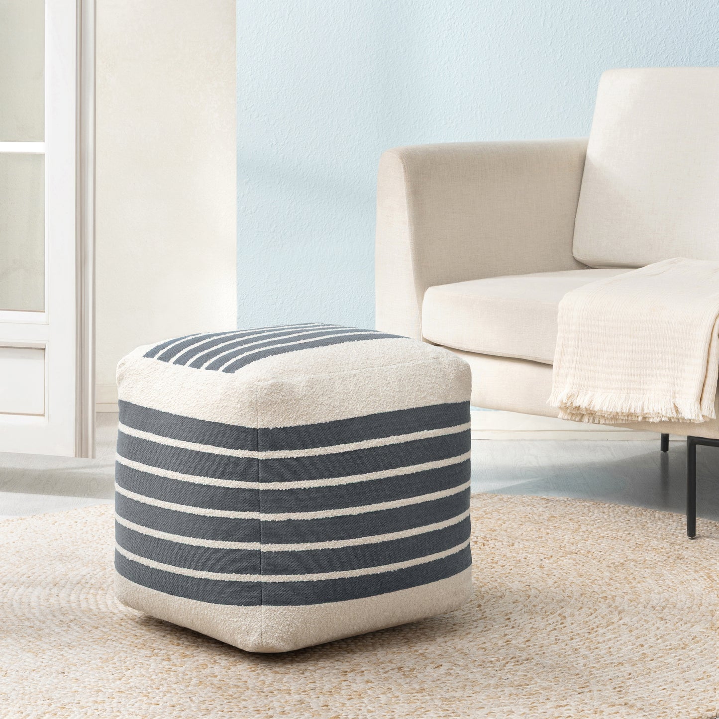 Enfield Pouf - Ivory Gray