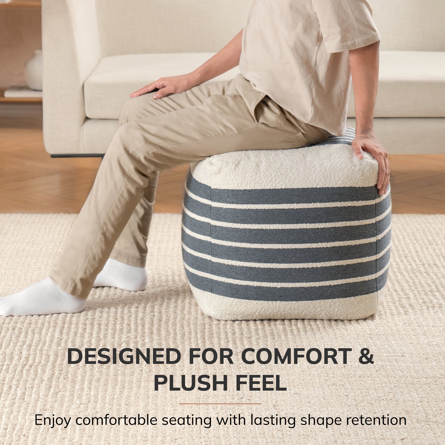 Enfield Pouf - Ivory Gray