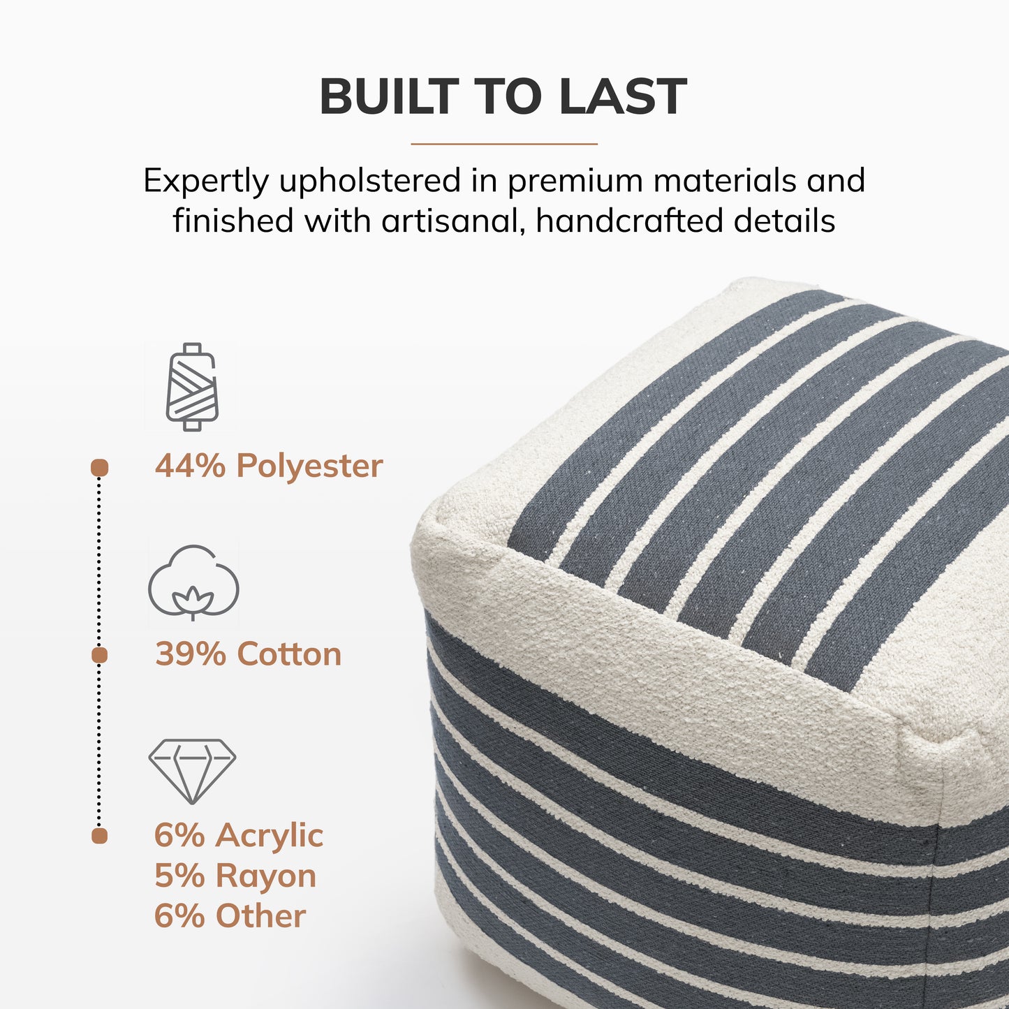 Enfield Pouf - Ivory Gray