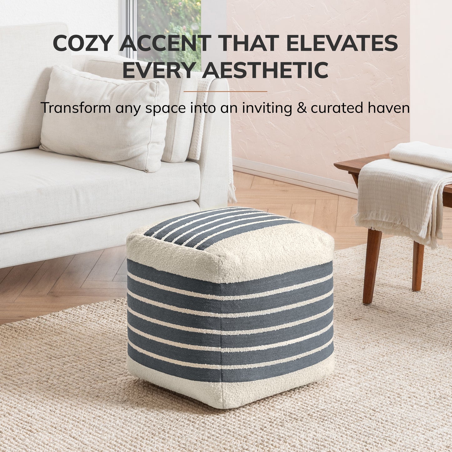 Enfield Pouf - Ivory Gray