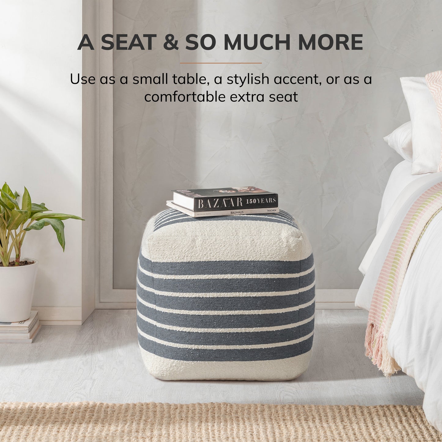 Enfield Pouf - Ivory Gray