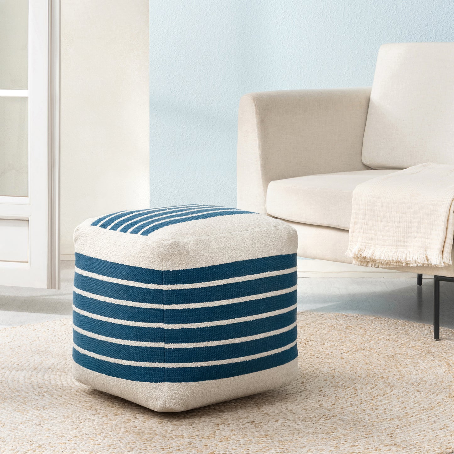 Enfield Pouf - Ivory Sailor Blue