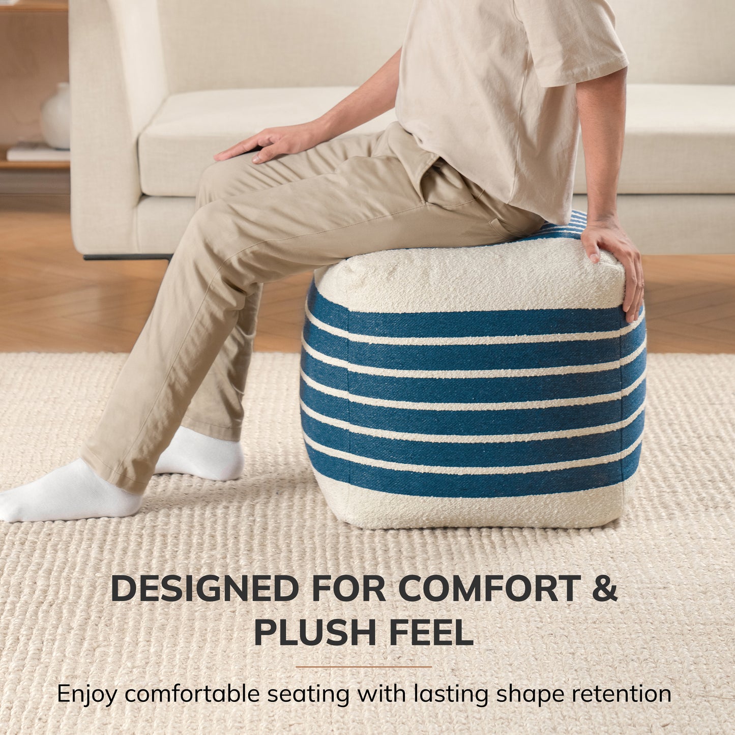 Enfield Pouf - Ivory Sailor Blue