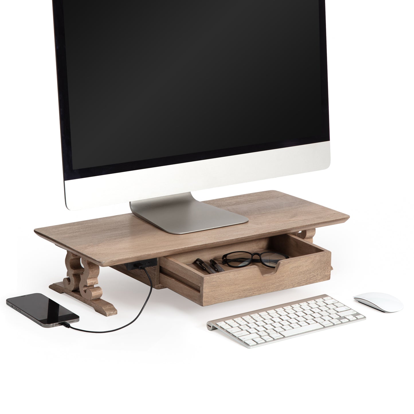 Hopper Monitor Stand With Drawer