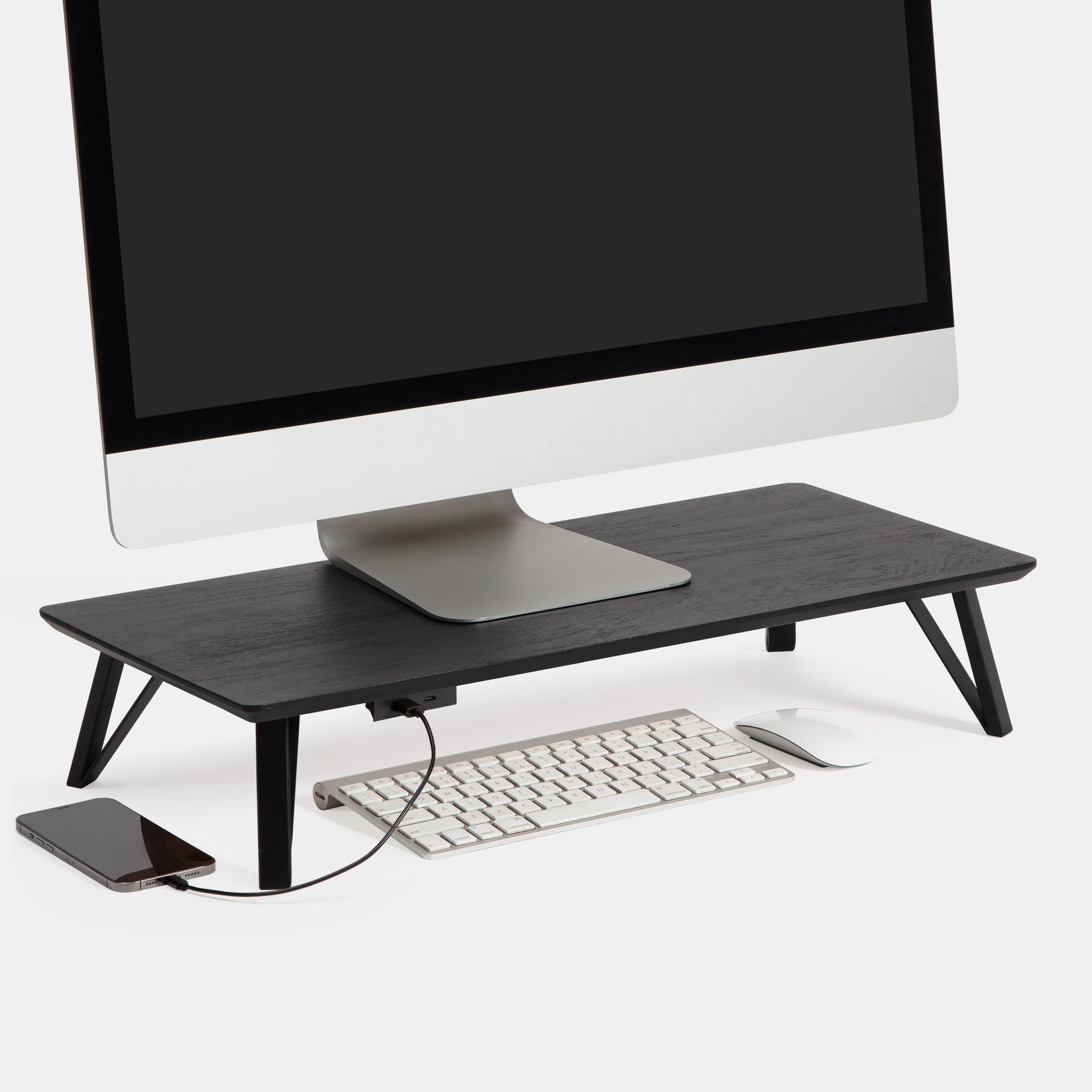 Canaletto Black Wooden Monitor Stand With Metal Legs USB Ports – Anji ...