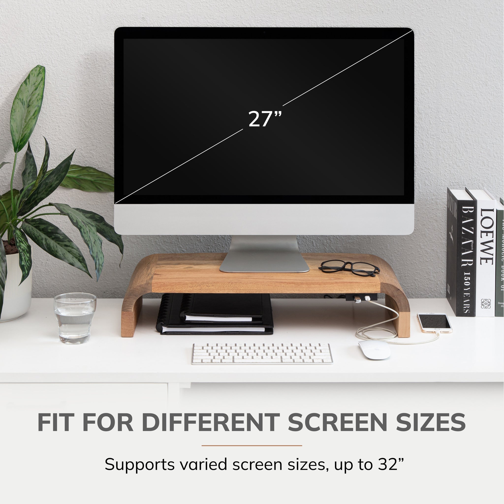 Levy Natural Mango Wood Monitor Stand With Curved Legs USB Ports – Anji ...