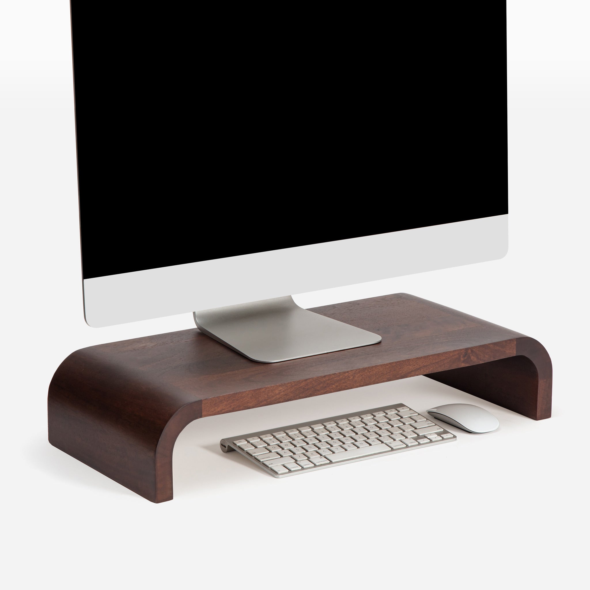 Toorop Walnut Acacia Wood Monitor Stand With Curved Legs And USB