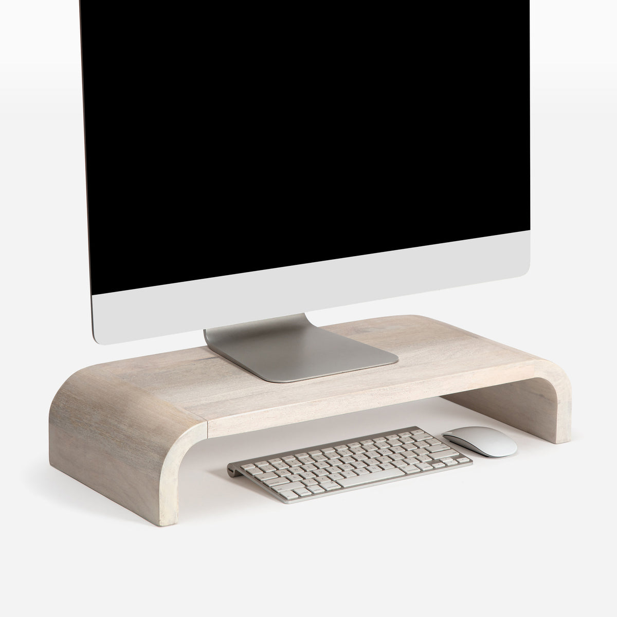 Toulouse Whitewash Mango Wood Monitor Stand With Curved Legs USB Ports ...