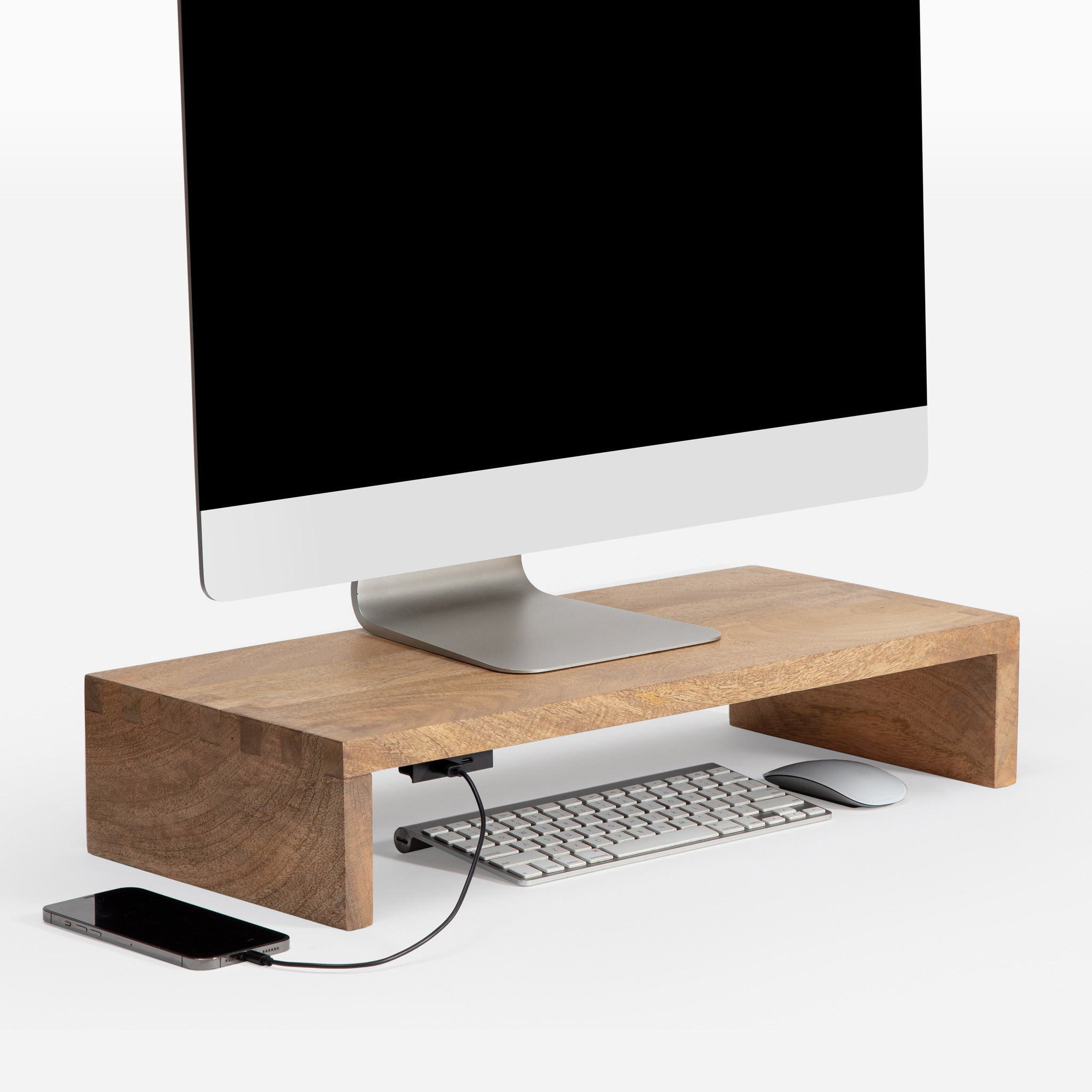 Cheret Natural Mango Wooden Monitor Stand With Straight Legs USB Ports ...