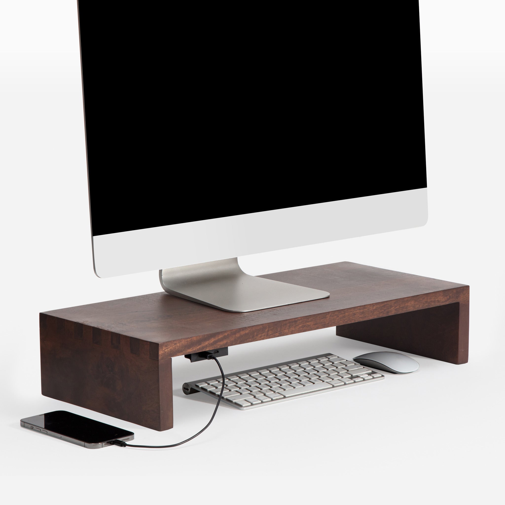 Schiele Walnut Acacia Wood Monitor Stand With Straight Legs USB Ports ...