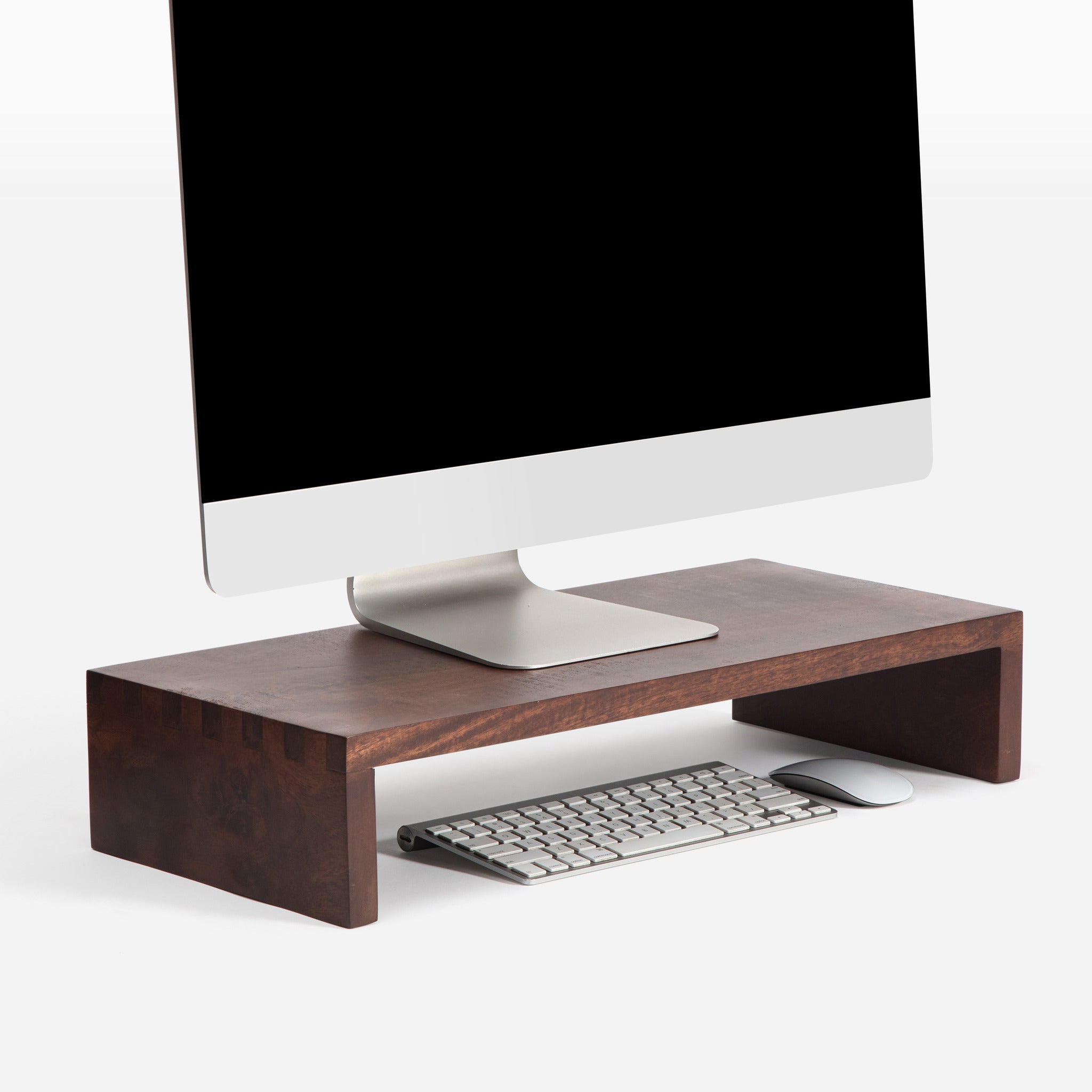 Schiele Walnut Acacia Wood Monitor Stand With Straight Legs USB Ports ...