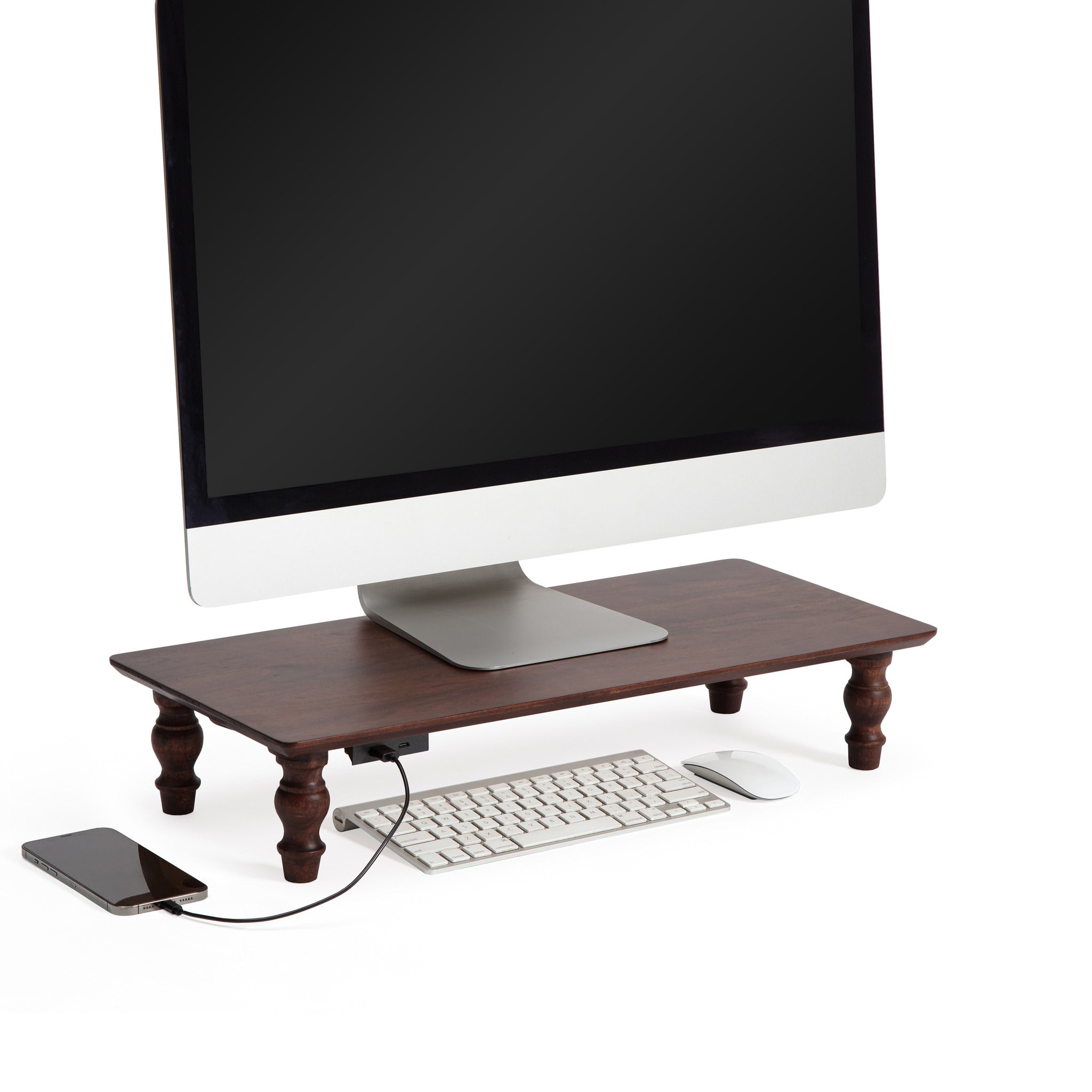 Lemoyne Walnut Wooden Monitor Stand With French Scroll Legs USB Ports ...