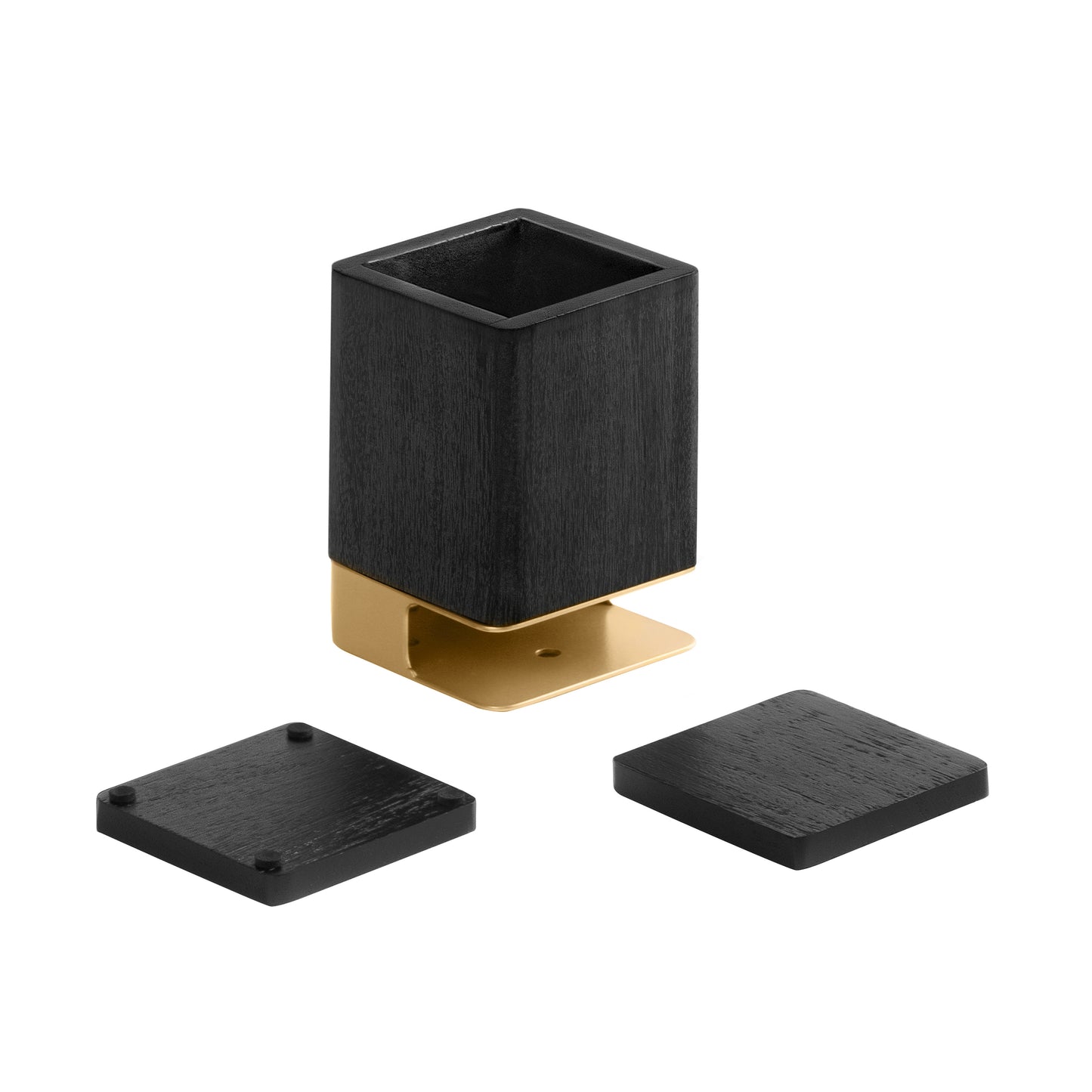 Mango Wood Desk Organizer & Coaster Set | Black/Gold