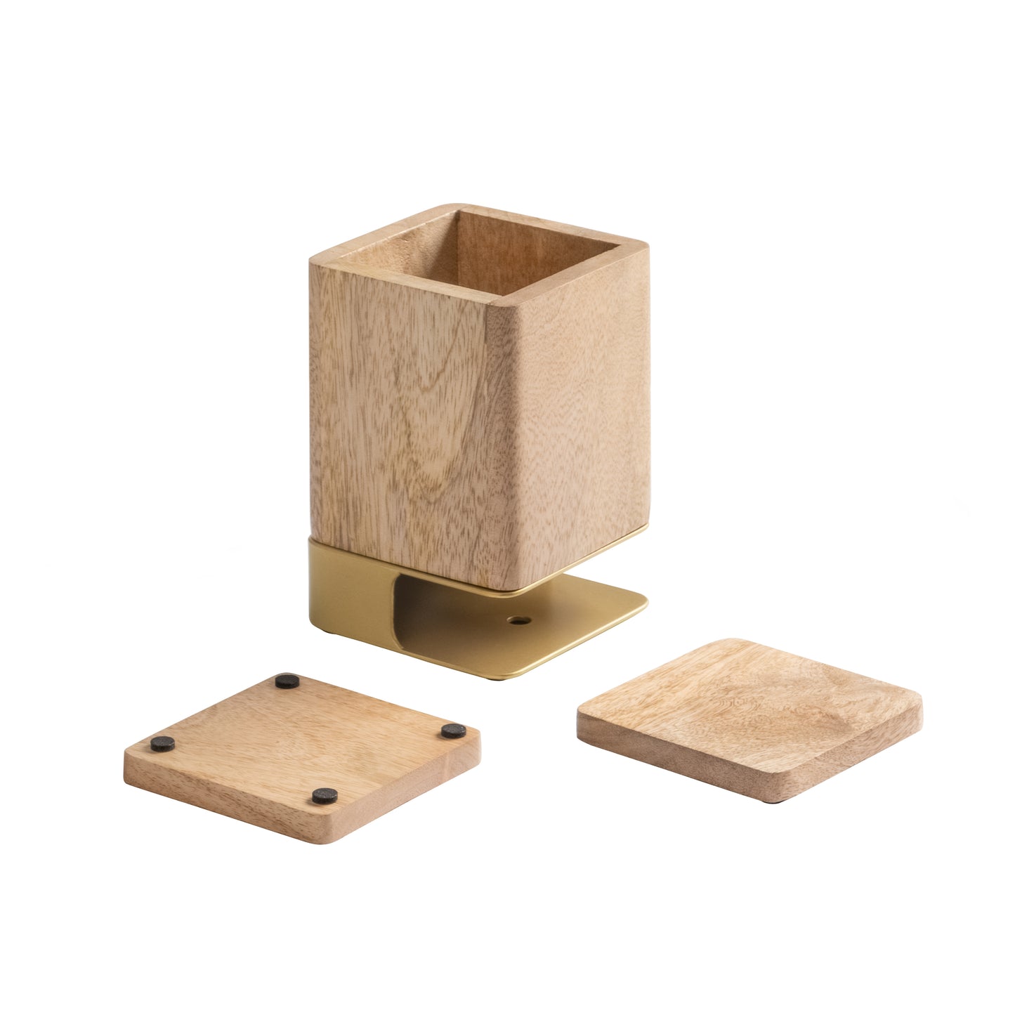 Mango Wood Desk Organizer & Coaster Set | Mango/Gold