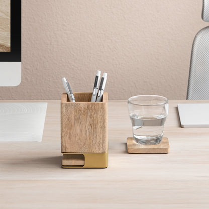 Mango Wood Desk Organizer & Coaster Set | Mango/Gold
