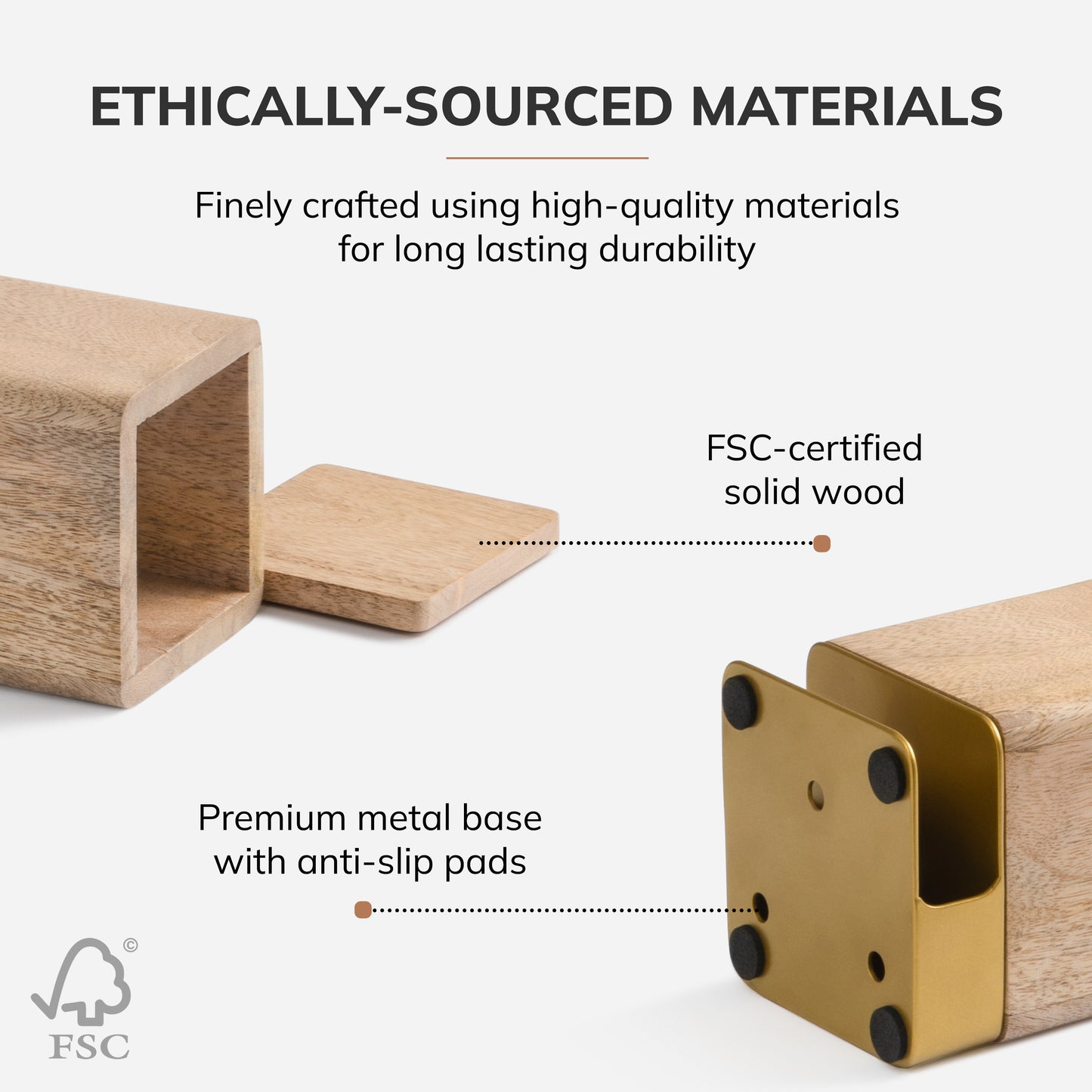 Mango Wood Desk Organizer & Coaster Set | Mango/Gold