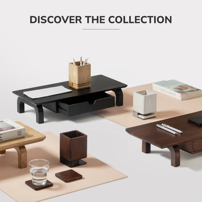 Mango Wood Desk Organizer & Coaster Set | Mango/Gold