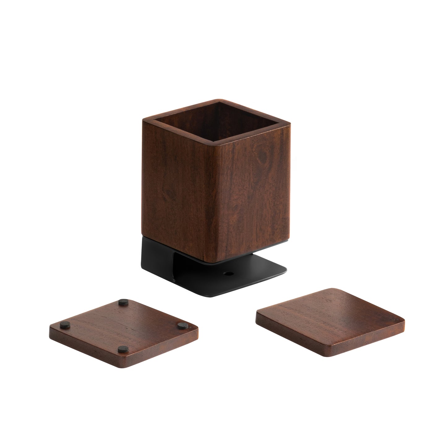 Mango Wood Desk Organizer & Coaster Set | Walnut/Black