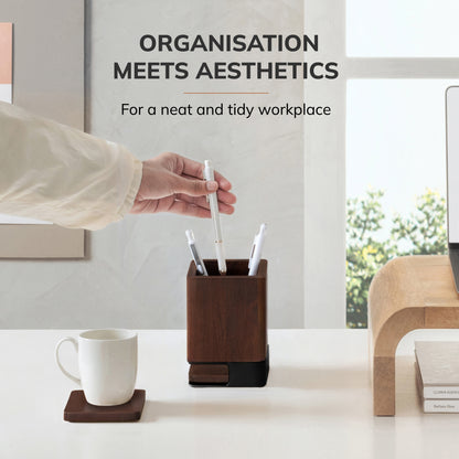 Mango Wood Desk Organizer & Coaster Set | Walnut/Black
