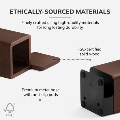 Mango Wood Desk Organizer & Coaster Set | Walnut/Black