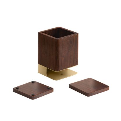 Mango Wood Desk Organizer & Coaster Set | Walnut/Gold