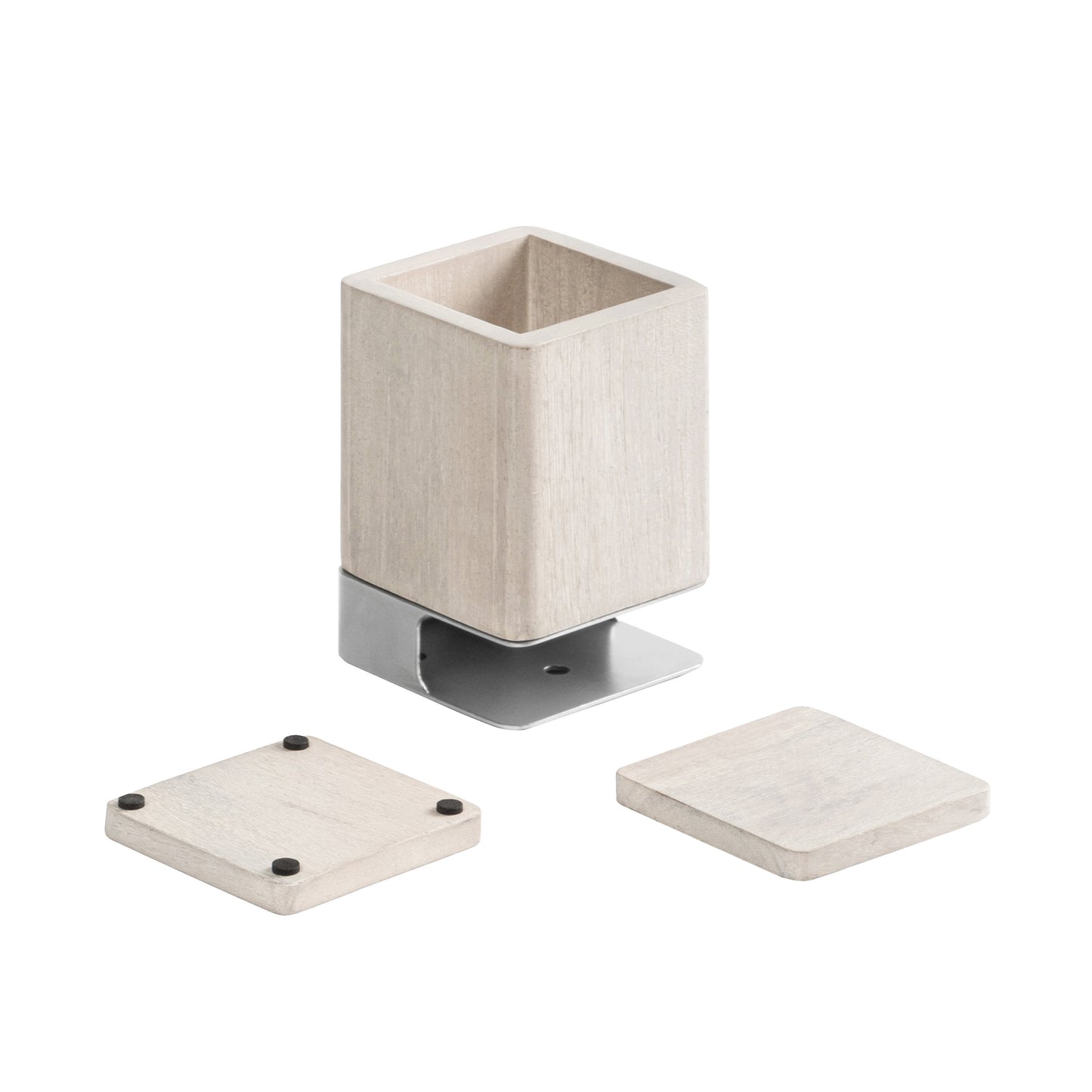 Mango Wood Desk Organizer & Coaster Set | White Wash/Nickel