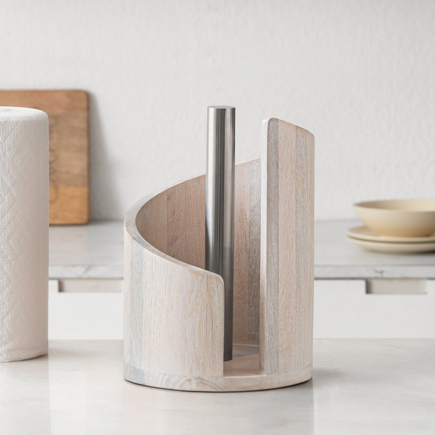 Mango Wood Gisele Paper Towel Holder - White Wash