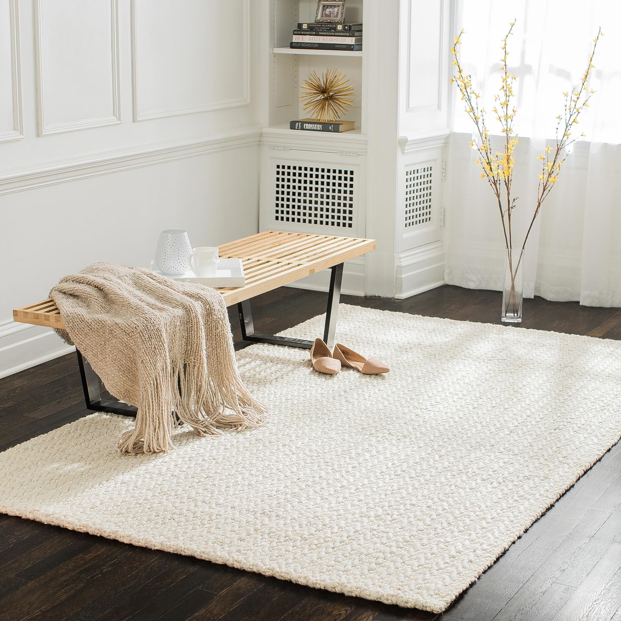 Freya White Jute Polyester Area Rug – Anji Mountain