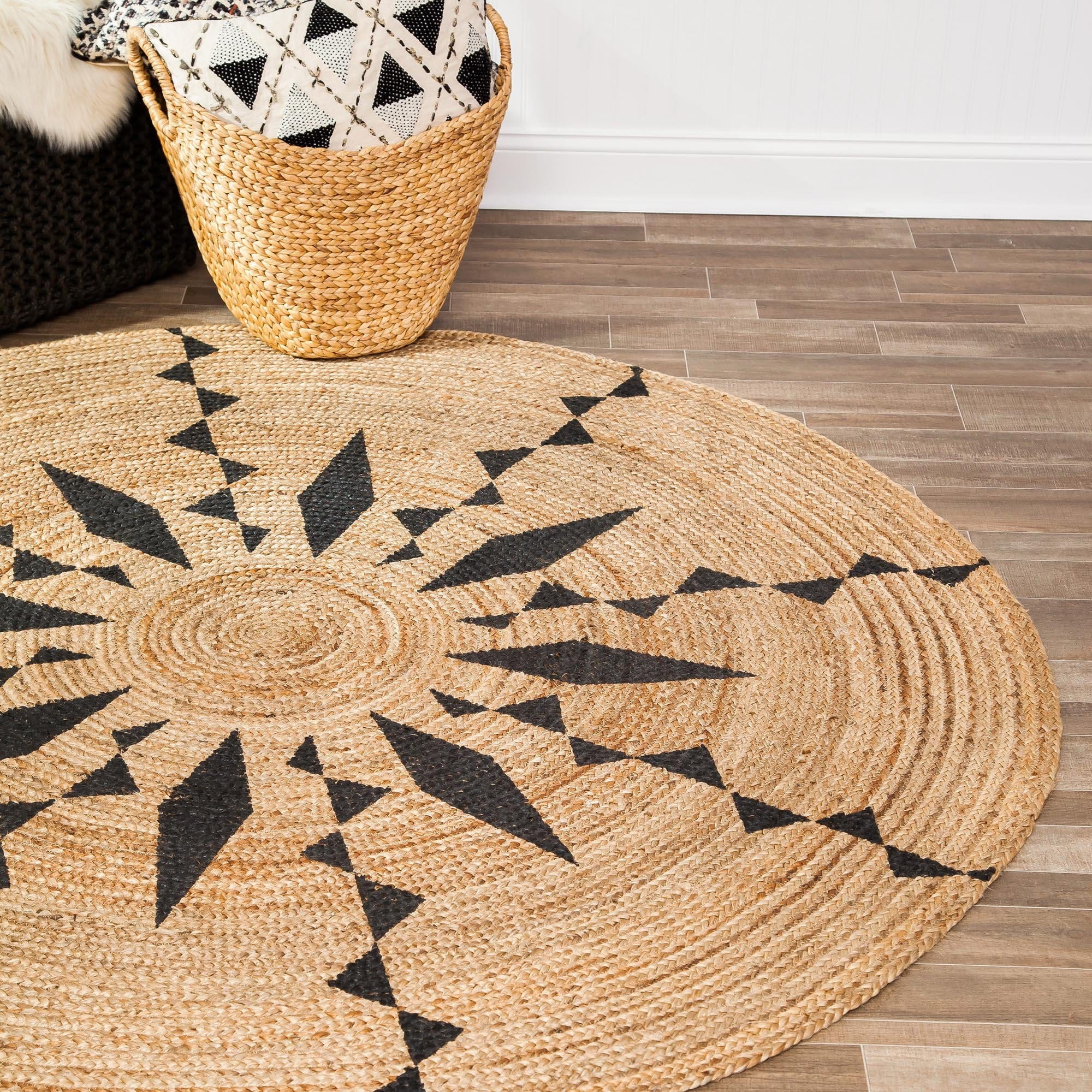 Cuitláhuac Tan Black Jute Area Rug – Anji Mountain