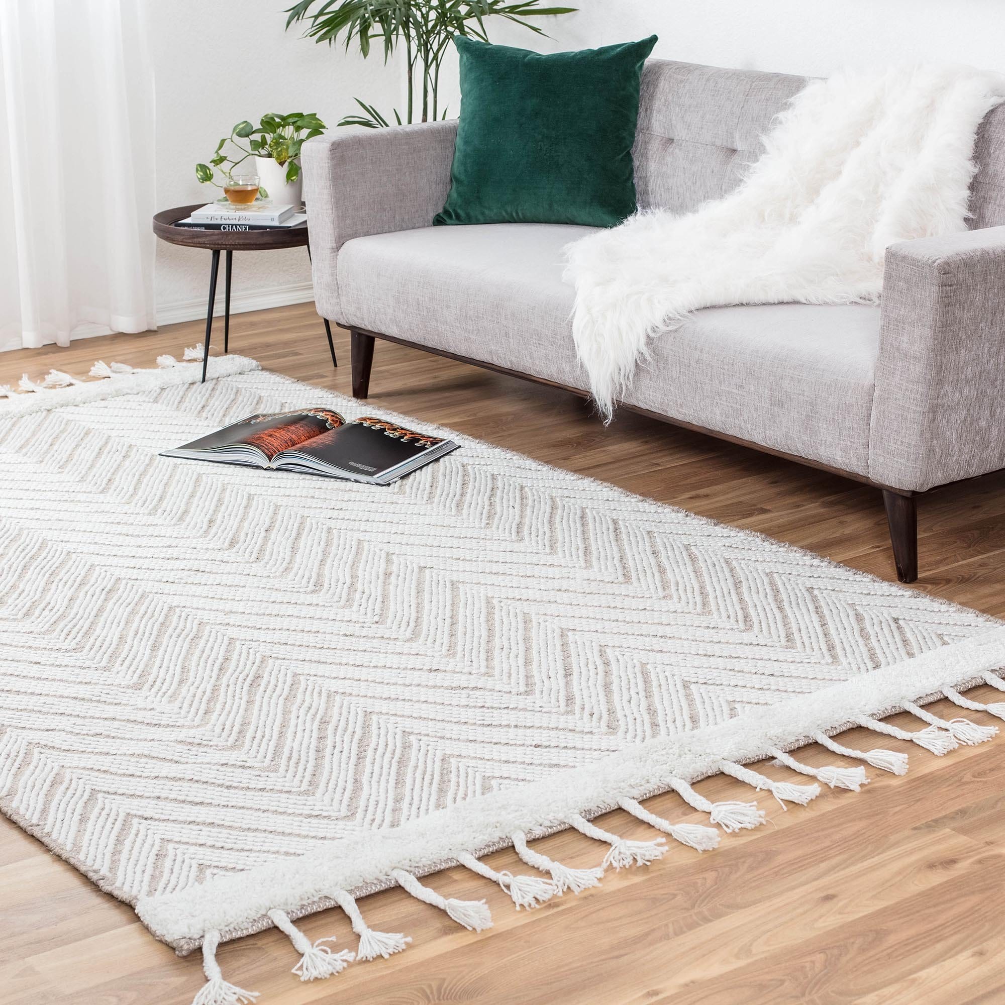 Spinneret Beige Ivory Polyester Jute Area Rug – Anji Mountain