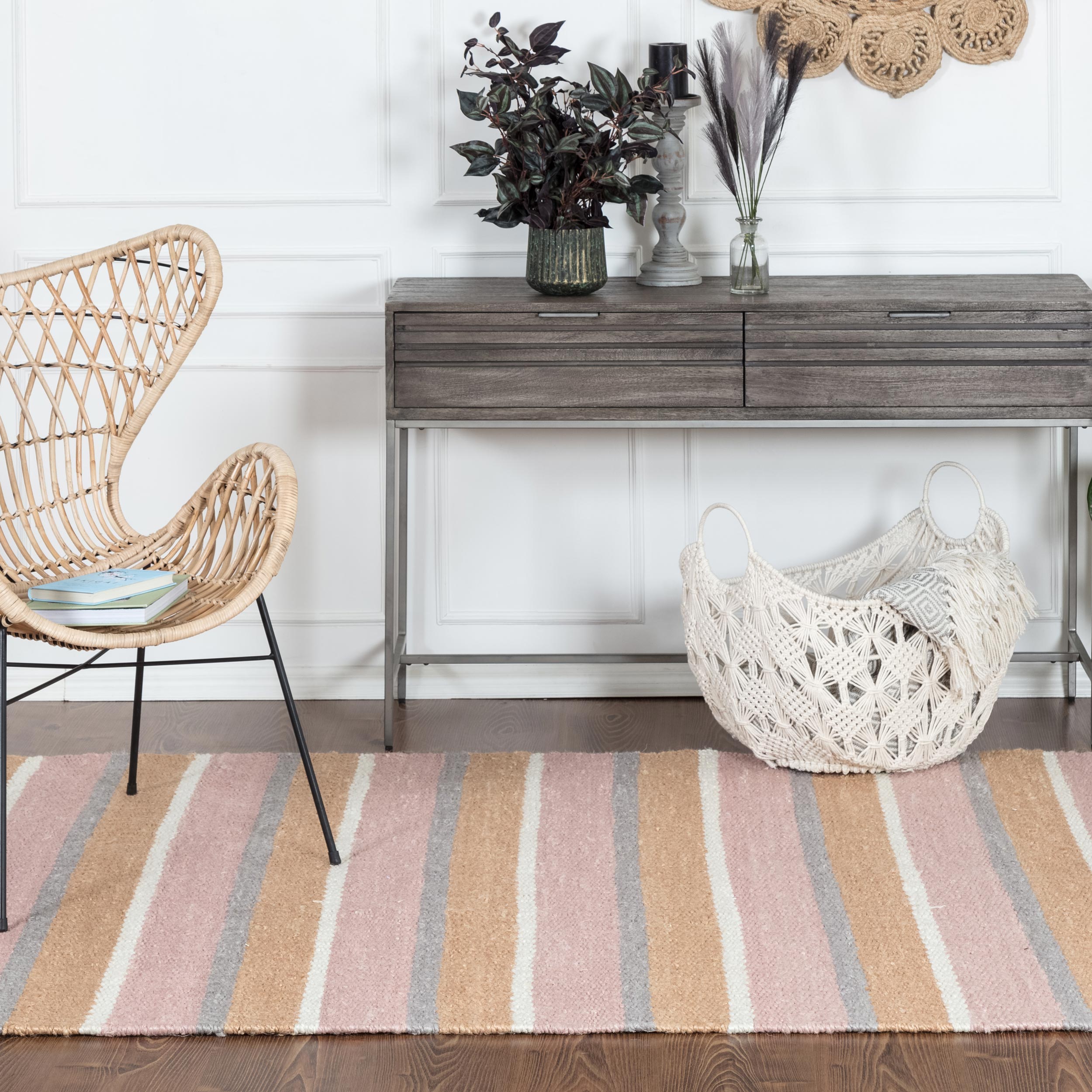 Neapolitan Stripes Pink Gray Area Rug – Anji Mountain