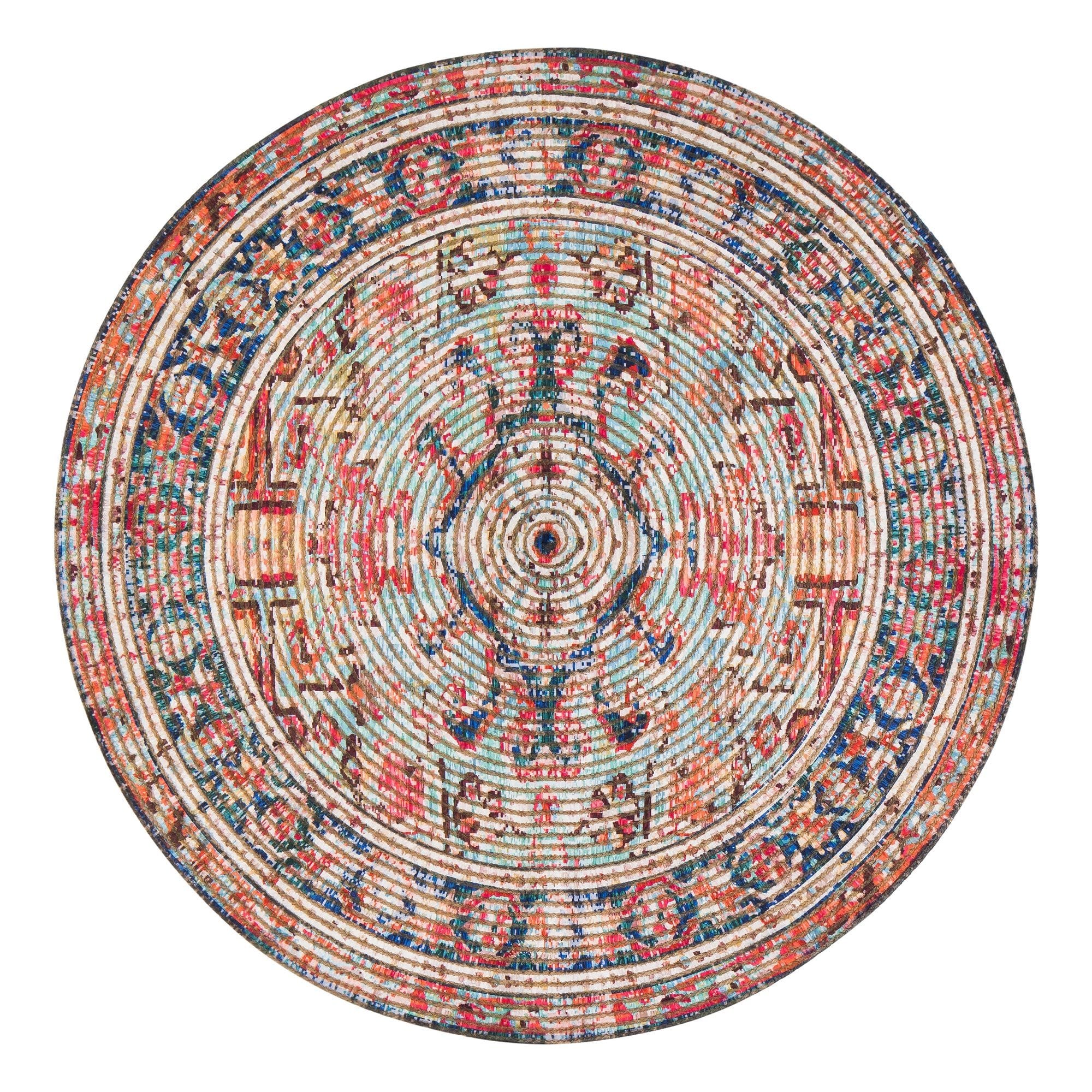 Chaloon Red Gray Blue Jute Polyester Cotton Area Rug