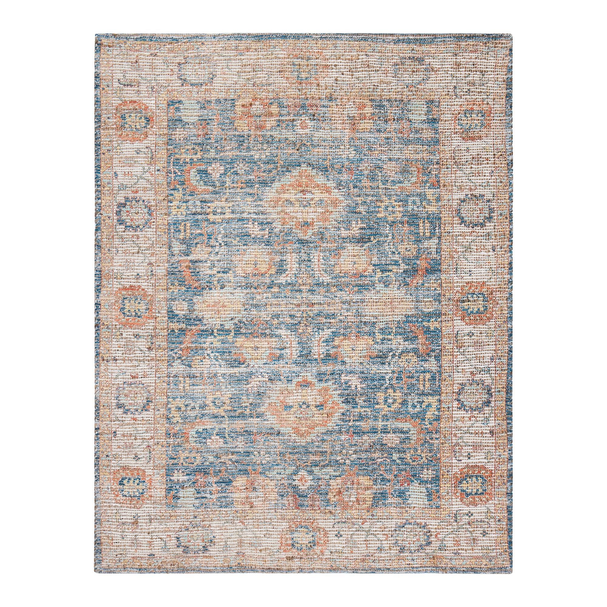 Moss Point Blue Orange Beige Jute Polyester Cotton Area Rug