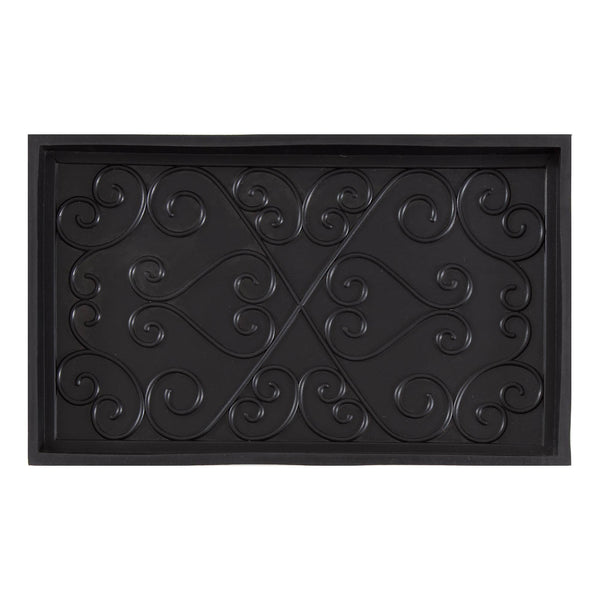 Anji Mountain 34.5 in. x 14 in. x 1.5 in. Natural & Recycled Rubber Boot Tray with Trellis Coir and Rubber Insert, Black/ Tan