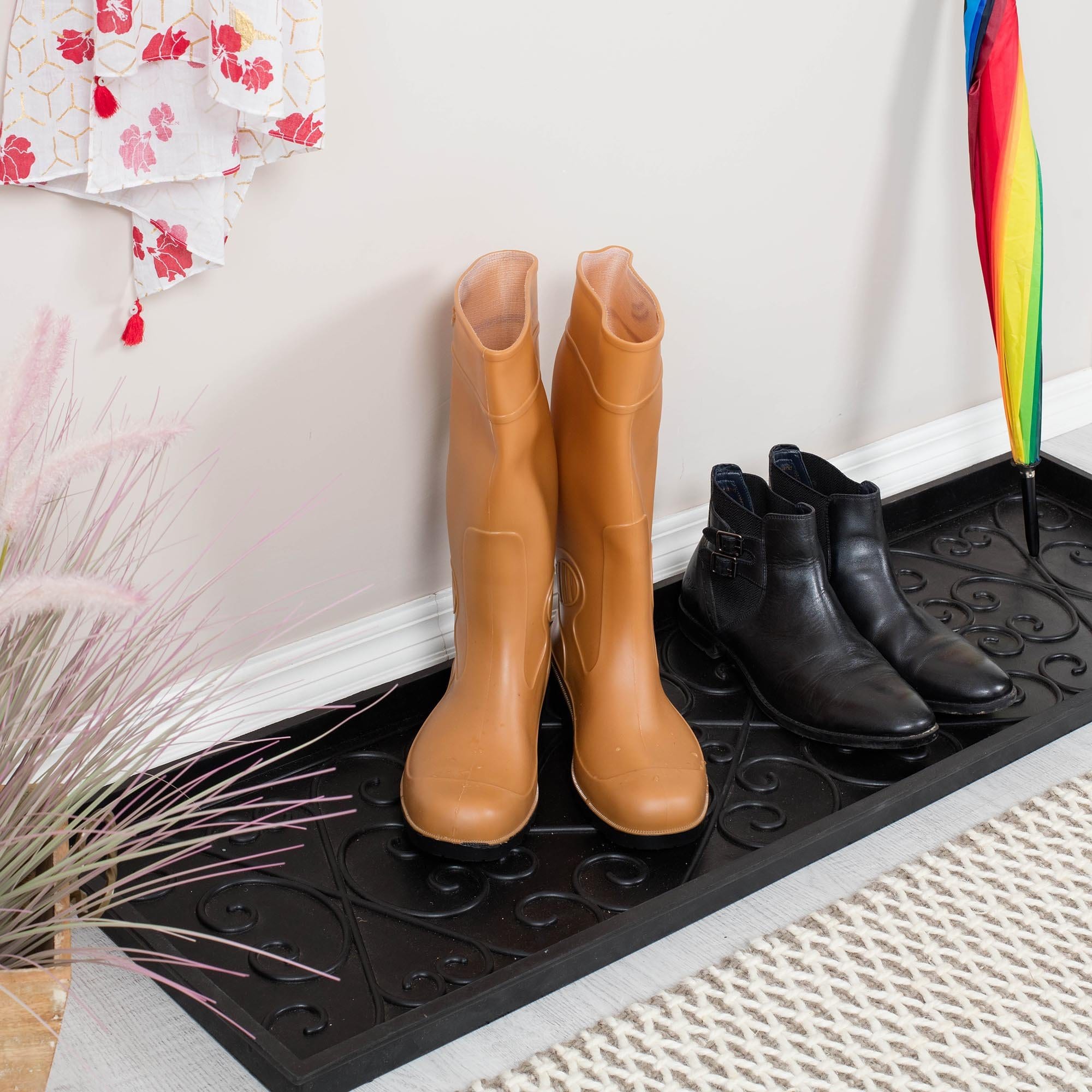 Rubber Boot & Shoe Tray | Coir Insert | 34 x 14 | Waterproof Shoe Tray  for entryway | Embossed Pattern