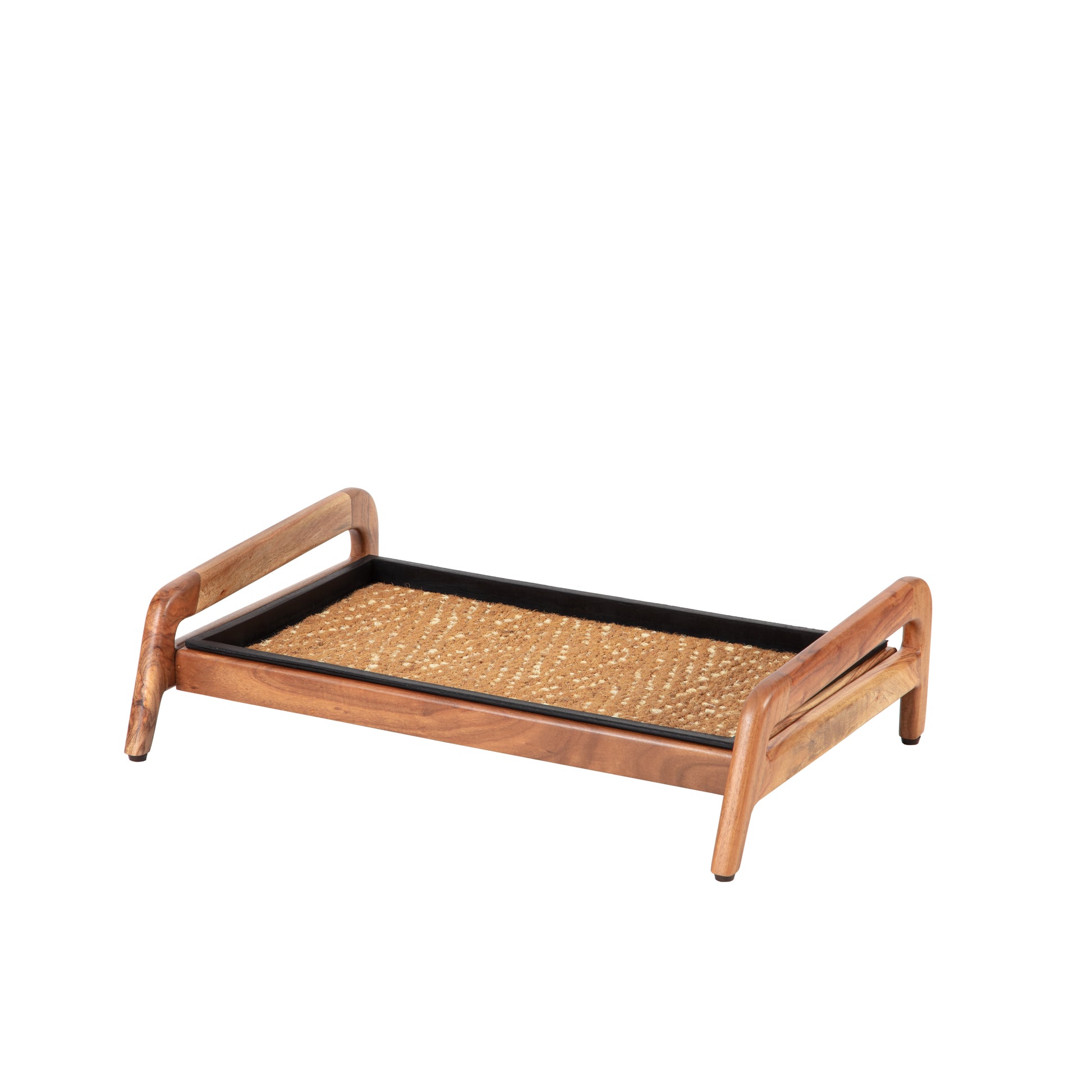 Anji Mountain Waterproof Boot Tray With Coir Insert - Holds 2 Pairs Of Shoes, 24.5" Wide, Tan & Ivory