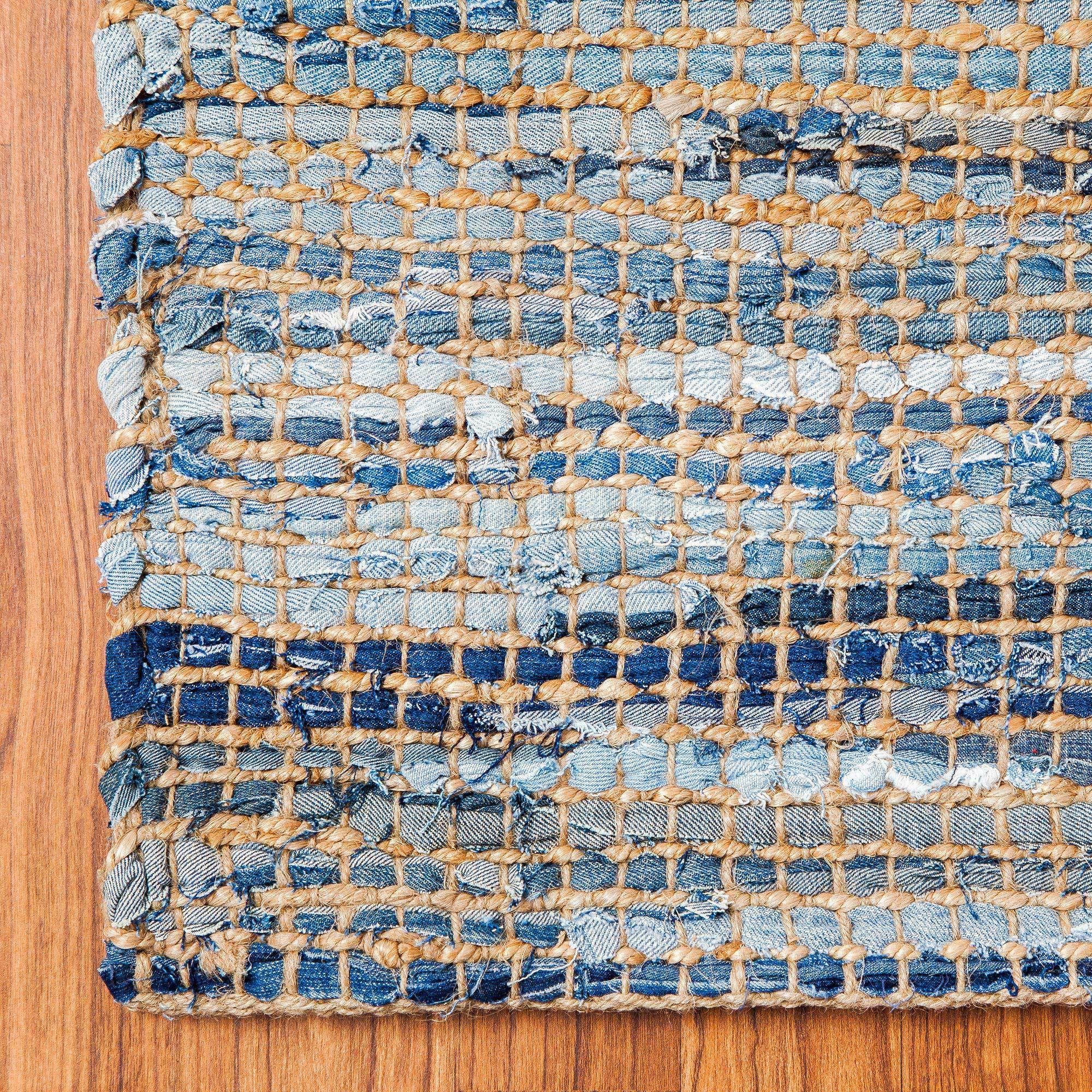 American Graffiti Tan Blue Upcycled Denim Jute Area Rug – Anji American Graffiti Tan Blue Upcycled Denim Jute Area Rug – Anji