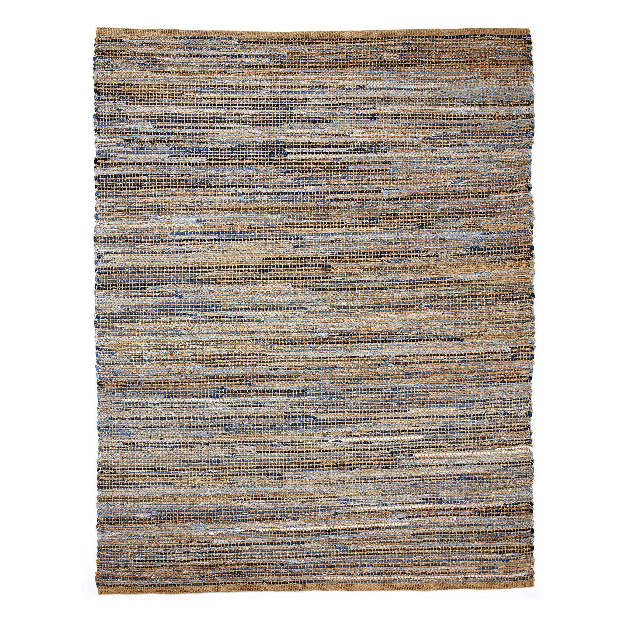 American Graffiti Tan Blue Upcycled Denim Jute Area Rug