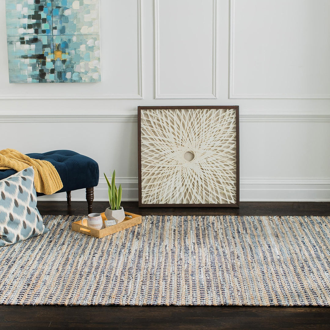 Durango Blue Tan Ivory Jute Upcycled Denim Cotton Area Rug – Anji Mountain