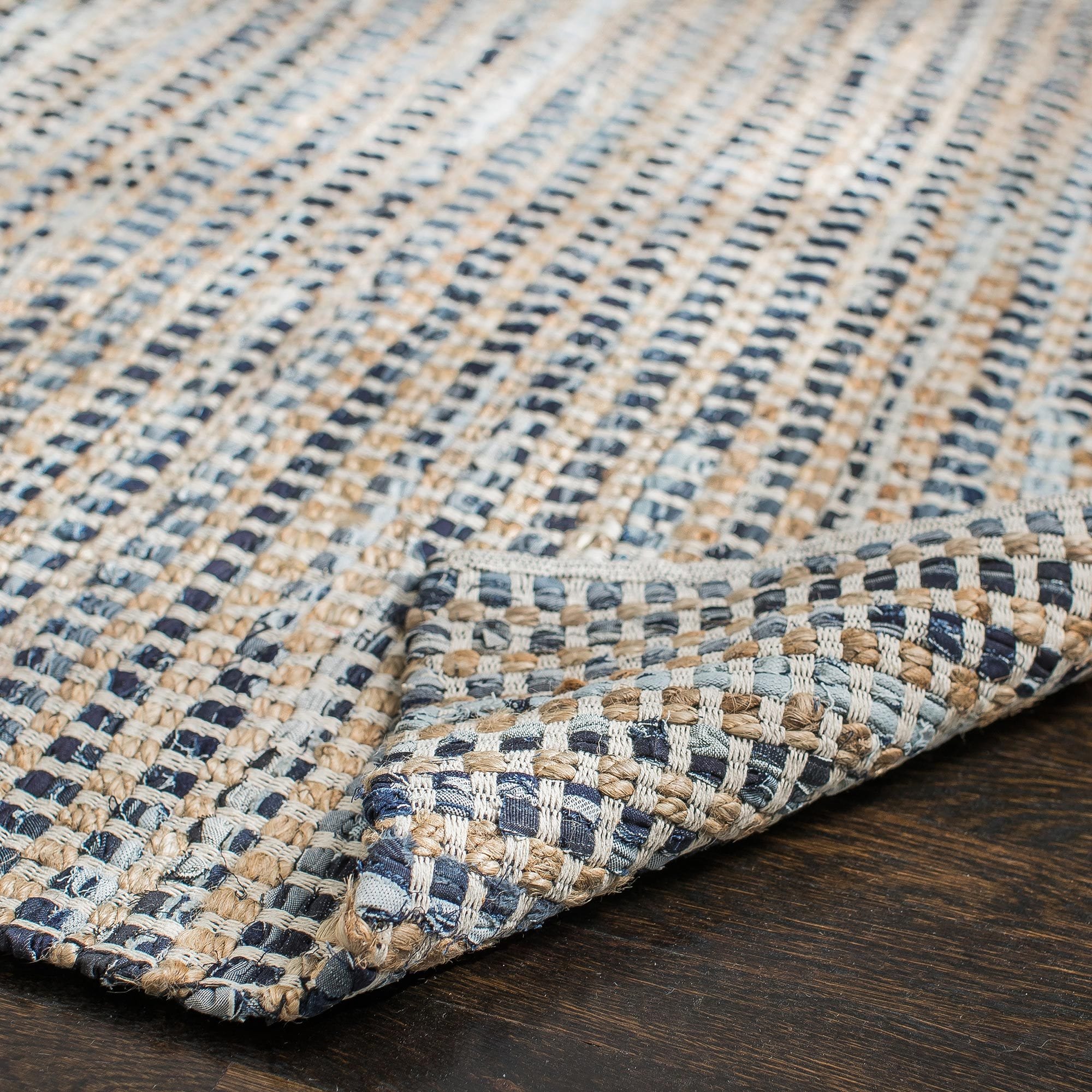 Durango Blue Tan Ivory Jute Upcycled Denim Cotton Area Rug – Anji Mountain