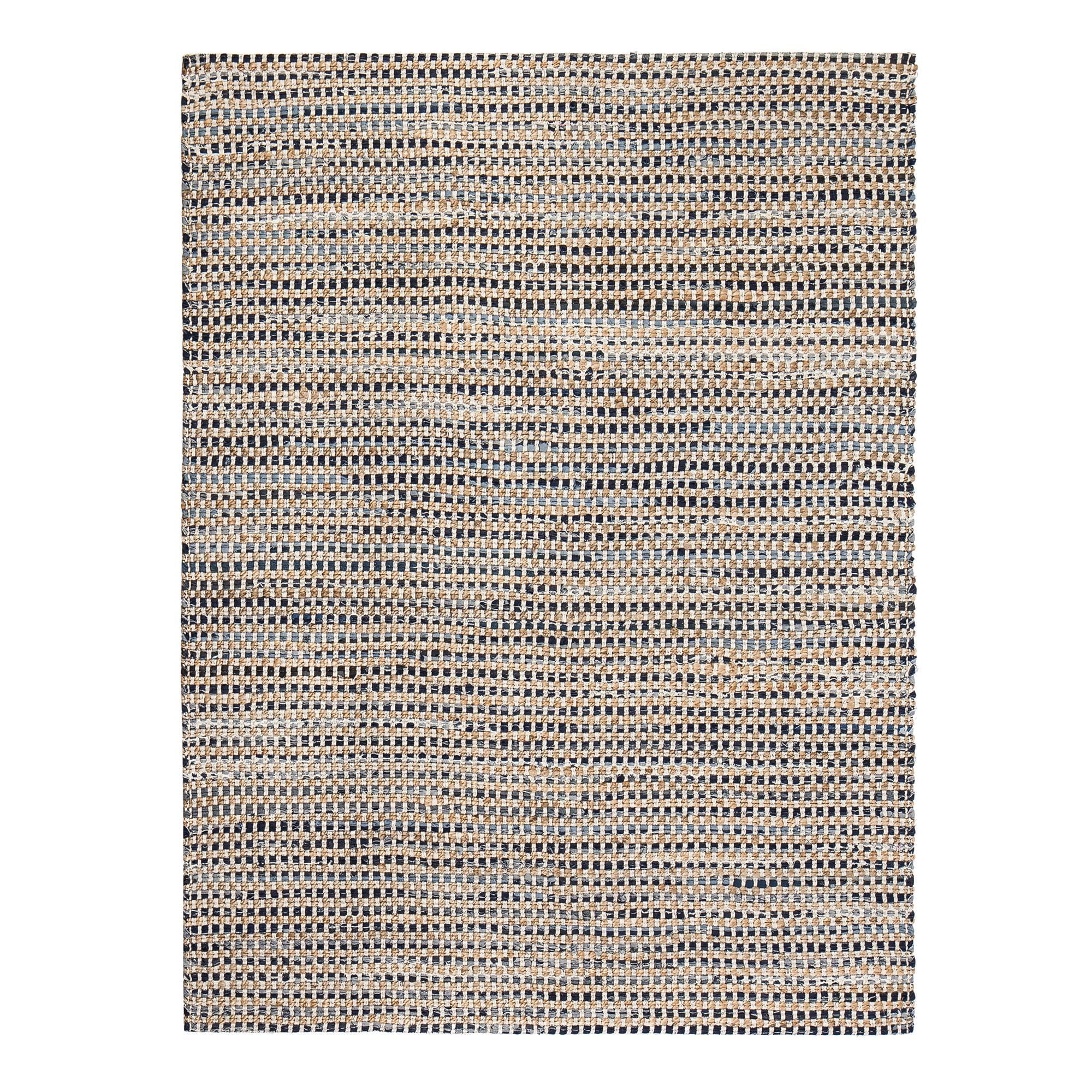 Durango Blue Tan Ivory Jute Upcycled Denim Cotton Area Rug