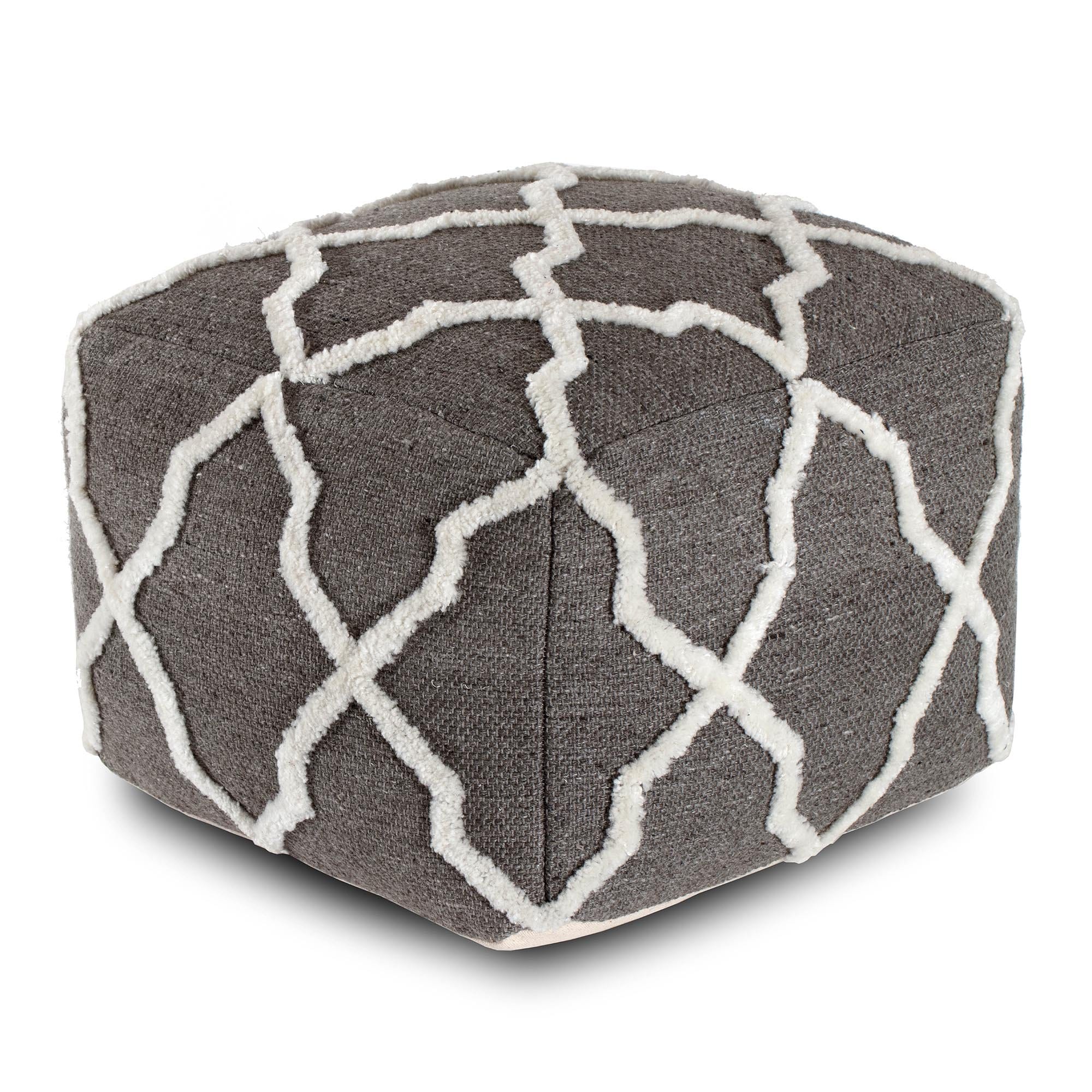 Diamond Joe Gray Ivory Jute Pouf