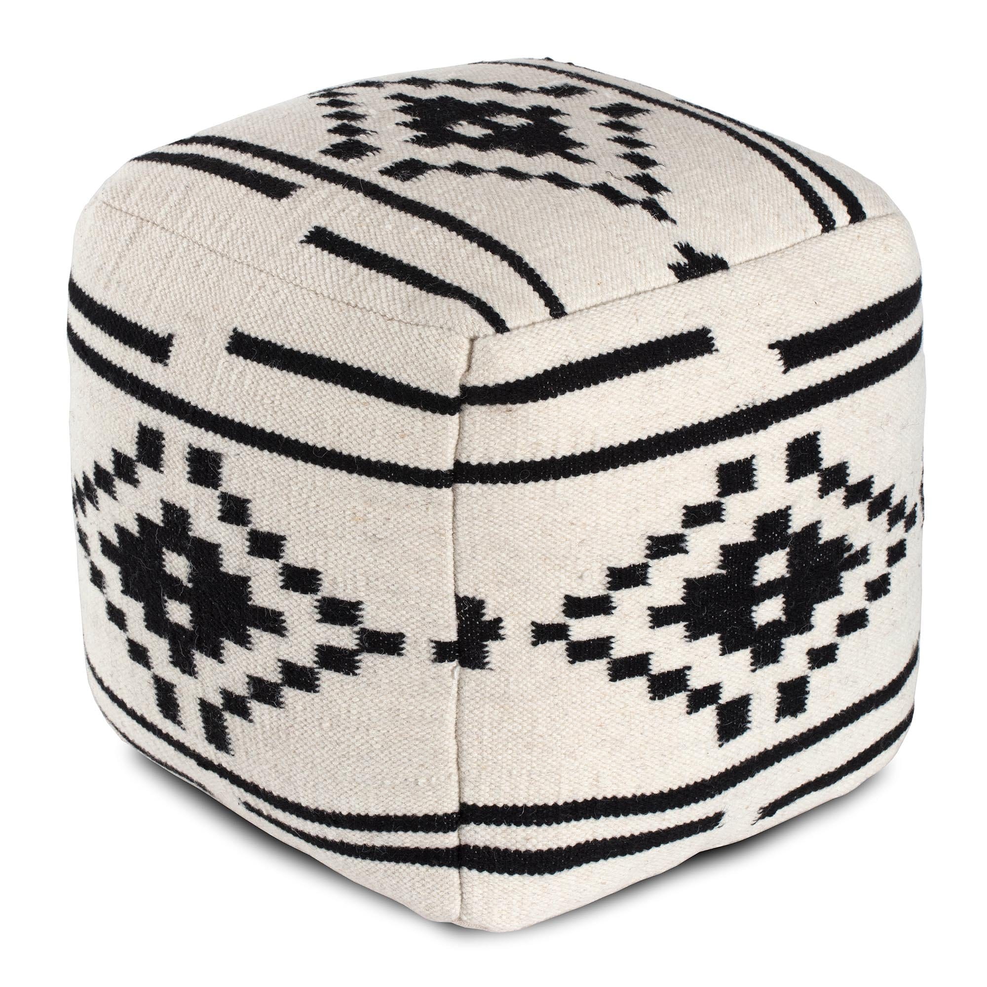 Noir Noor Ivory Black Wool Pouf